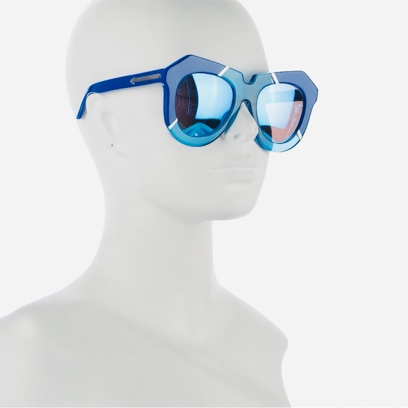 *NWT* Karen Walker Oversize Mirrored Sunglasses - Bright Blue Acetate + Case etc - Picture 2 of 10